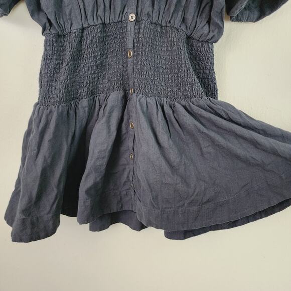 Anthropologie Maeve Black Puff Sleeve Open Back Mini Dress - Picture 9 of 13